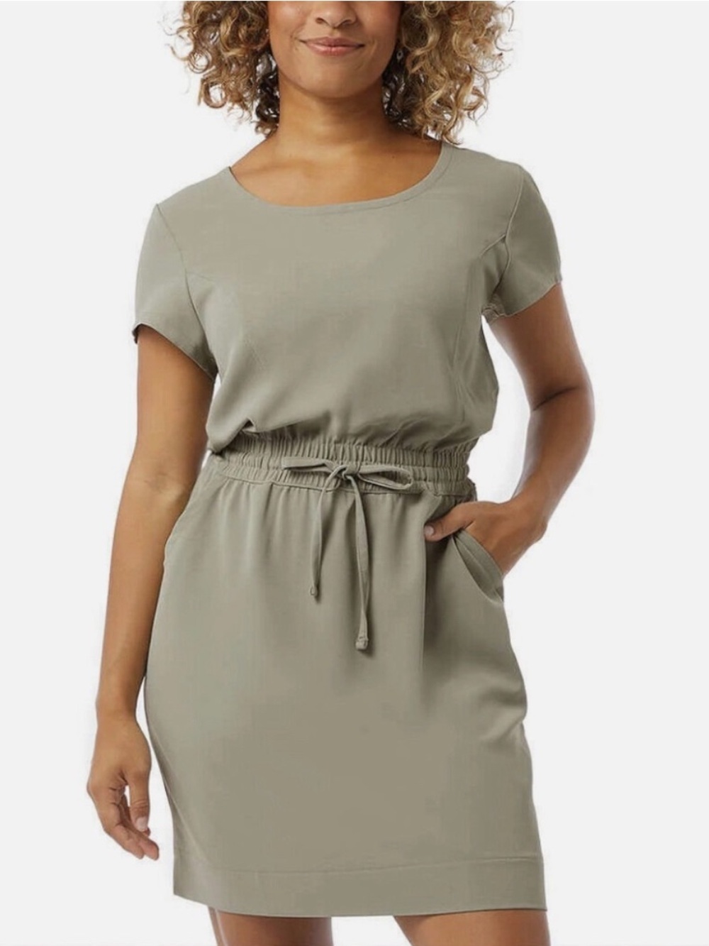 32 Degrees Cool Sage Green Soft Twill Drawstring Pocket Dress Mini XL - Picture 1 of 16